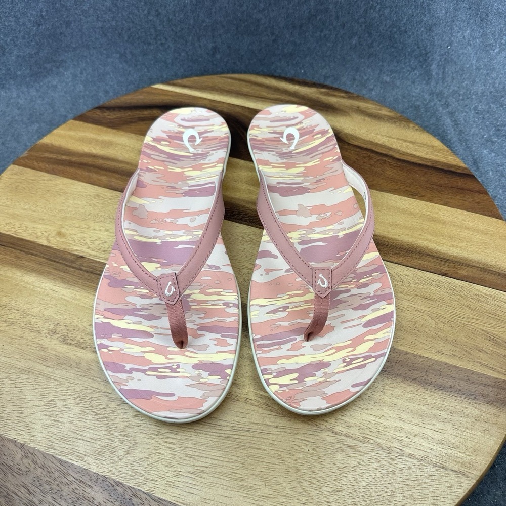 OluKai Women's Ho'opio Hau Sandal Pink Camo Flip Flops Women's Size 11 - Picture 4 of 9